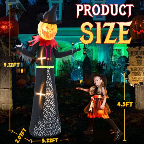 Halloween Inflatable 9FT Giant Pumpkin Witch with Lights - 9ft Pumpkin Man Variant