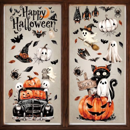 Double Sided Ghost Pumpkin Halloween Window Clings - Fall Decor for Glass Door