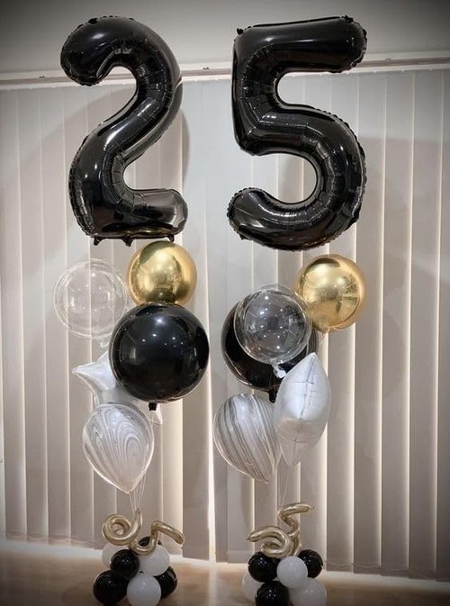 Black Number 25 Balloon - 40-Inch 25th Birthday Decoration for Men & Women | Elegant Party Supplies