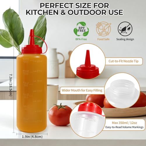 3 Pack 12 oz Leakproof Condiment Squeeze Bottles with Flip Top Caps