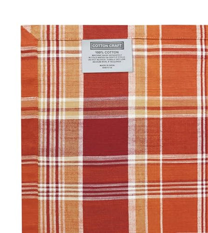 Rust Multicolor Harvest Plaid Table Runner - 13x108 Inches Cotton