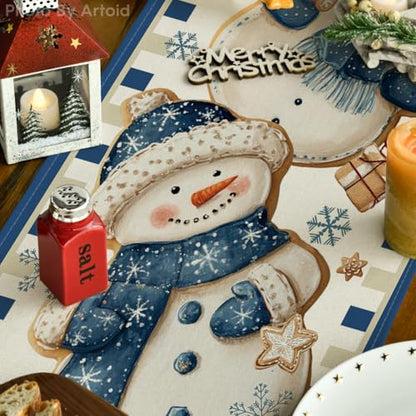 Snowman Gift Winter Table Runner 13x120 Inches Blue Holiday Decor