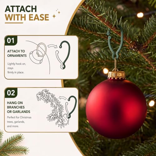 Christmas Plastic Ornament Hooks Set - Green, 100 Pcs for Tree Decoration