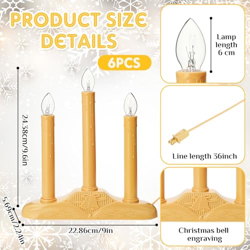 Ivory Electric Candle Candoliers Set - 6 Pack Christmas Window Decor with 3 C7 Bulbs