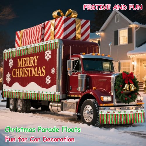 Christmas Parade Floats Decor Bell Foil Fringe Garland & Snowflakes 39Ft - Variation of THIS listing
