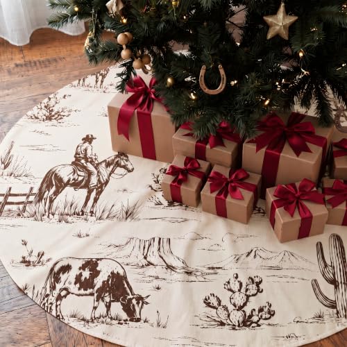 Western Christmas Tree Skirt 36 Inch - Rustic Cowboy Holiday Decor