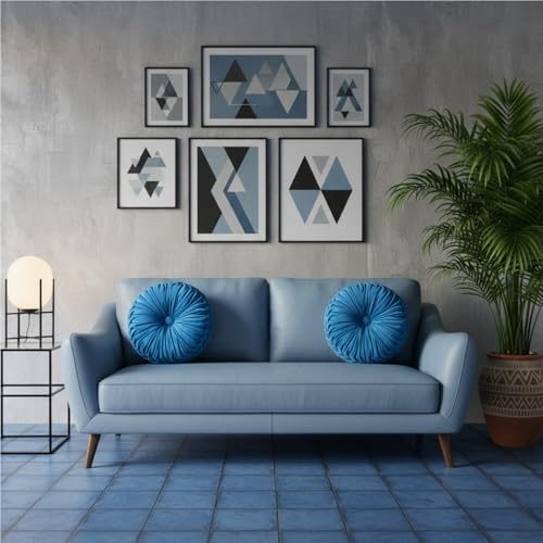 Dusty Blue Pumpkin Pillow Set of 2 - 15" Round Pleated & 18x18" Square Cushion Covers