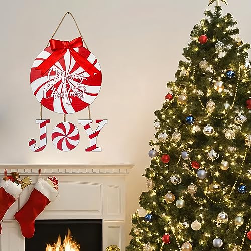 Christmas Door Sign Peppermint Candy Wreath Holiday Welcome Decor