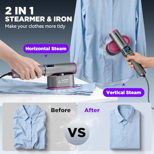 Grey Travel Steamer for Clothes 2-in-1 Steam Iron & Garment Steamer
