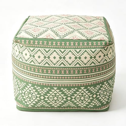 Bohemian Square Pouf Cover - Unstuffed Canvas Footstool with Hidden Storage