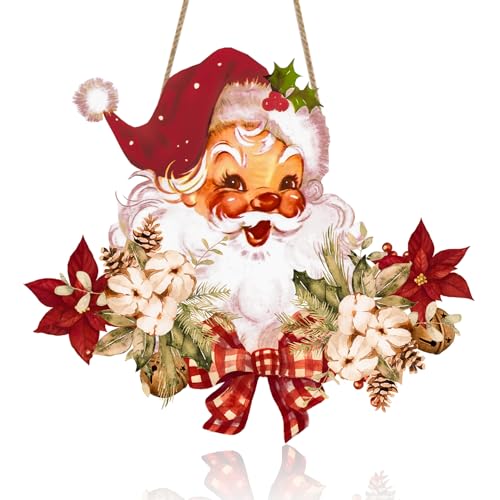Christmas Wooden Hanging Sign Santa Welcome Door Decor for Indoor Outdoor Holiday