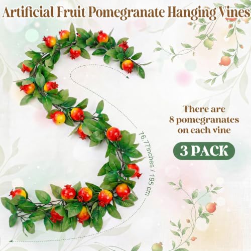 Artificial Pomegranate Garland 3 Pack 57 Inches Decorative Faux Fruit String