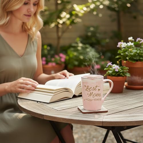 Pink Best Mom Ever Mug - 14 OZ Ceramic Gift for Mom from Daughter Son with Gift Box
