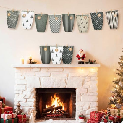 Green Advent Calendar Bags to Fill - 24 Days DIY Kraft Paper Christmas Countdown Kit