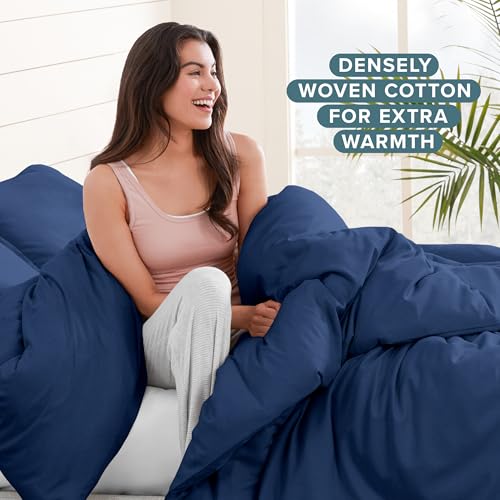 Bare Home Flannel Duvet Cover Set Queen Dark Blue Variation 07 - No Comforter