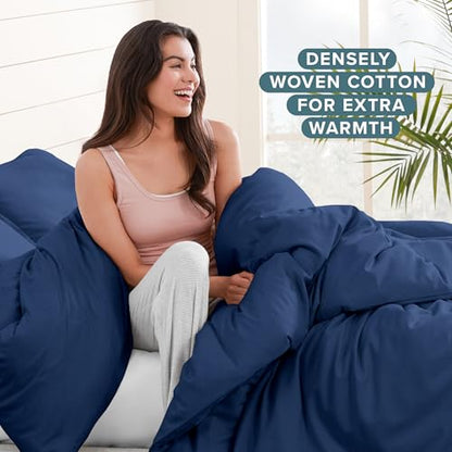 Bare Home Flannel Duvet Cover Set Queen Dark Blue Variation 07 - No Comforter