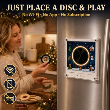 Black Christmas Mini Vinyl Record Player with NFC Discs & LED Glow - Magnetic Fridge Music Box