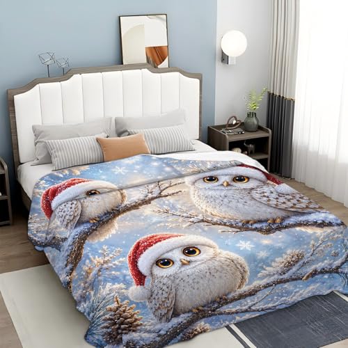 Christmas Owl Throw Blanket - Cute Owls Gift for Boys and Girls 50x40 Inches