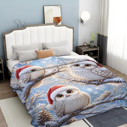 Christmas Owl Throw Blanket - Cute Owls Gift for Boys and Girls 50x40 Inches