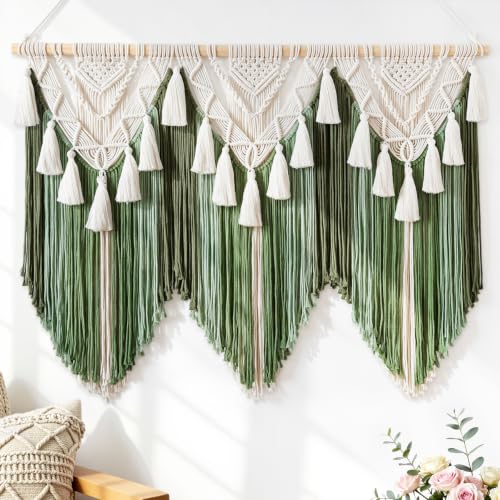 Large Green Macrame Wall Hanging Boho Woven Tapestry Home Decor