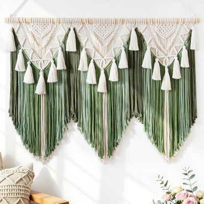 Large Green Macrame Wall Hanging Boho Woven Tapestry Home Decor