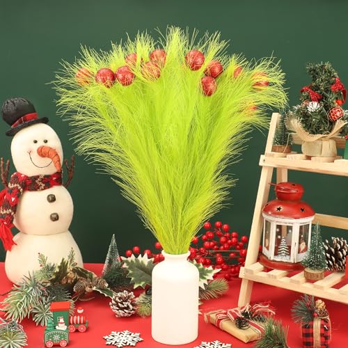 12 Pack Lime Green Christmas Tree Picks with Red Glitter Balls - Holiday Tree Decorations
