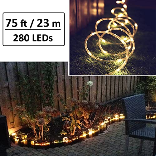 75ft Waterproof LED Rope Lights with Remote Control - Warm White Outdoor Decor