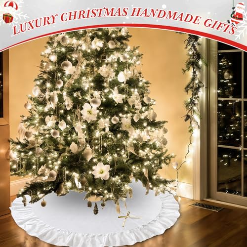 Cream White Velvet Christmas Tree Skirt 48 Inch Luxury Holiday Decor