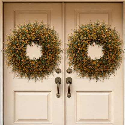 26 Inch Fall Boxwoods Wreath with Orange Accents for Front Door - Home Decor