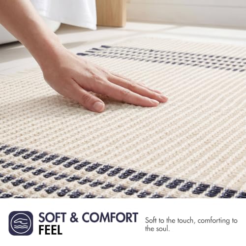 Navy Waffle Bath Rug 24x36 Inches - Non-Slip, Quick-Dry, Cotton Feel
