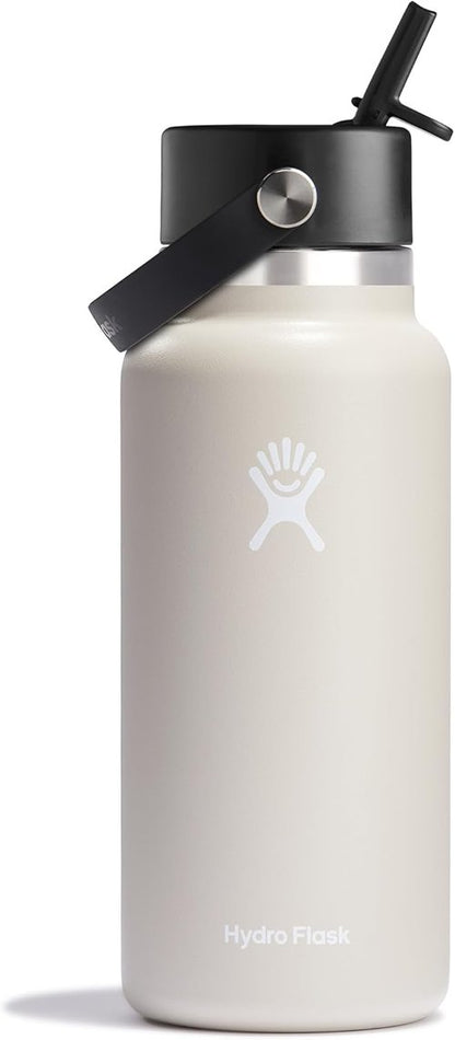 Hydro Flask Water Bottle - Insulated Stainless Steel - Leakproof Wide Straw Lid | 32 Oz Oat Tan