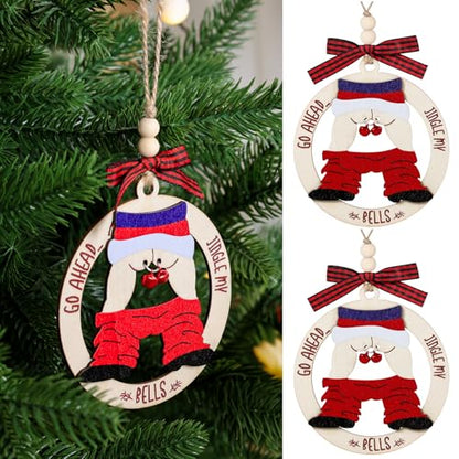 Funny Christmas Wooden Ornament Set - White Elephant Holiday Decor, 2 Pack