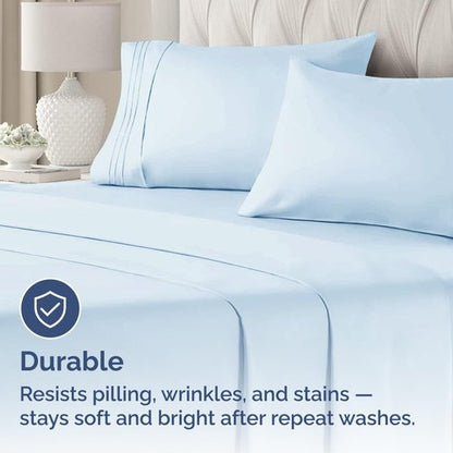 King Pillow Cases Set of 4 - Ultra Soft Hotel Quality Pillowcase Covers - Comfy, Cozy & Wrinkle Free - Shrinkage, Stain and Fade Resistant - Machine Washable Pillow Protectors - 4 Piece Set - Sky Blue