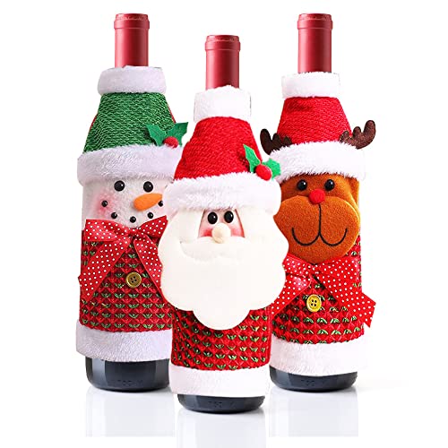 Christmas Wine Bottle Bags Set - Reusable Santa, Reindeer, Snowman & Bear Designs