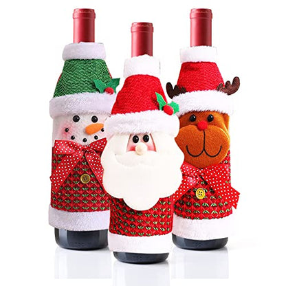 Christmas Wine Bottle Bags Set - Reusable Santa, Reindeer, Snowman & Bear Designs