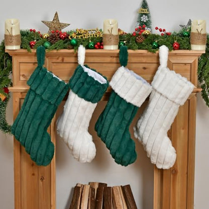 2 Pack 20'' Plush Faux Fur Christmas Stockings - Green + Green
