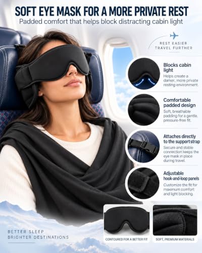 Travel Pillow with Eye Mask - Adjustable Support for Airplane Headrest