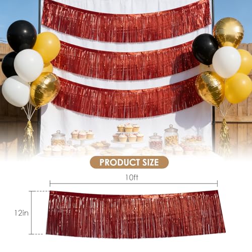 Metallic Foil Fringe Garland 10FT Wall Decor for Party, Red / 2pcs