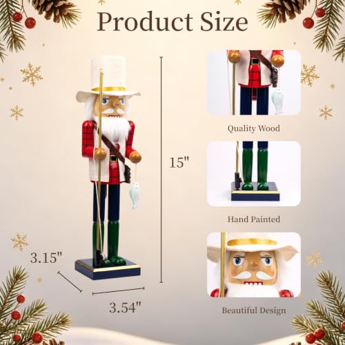 15 Inch Wooden Nutcracker Figurine with Fisherman Theme Christmas Decor