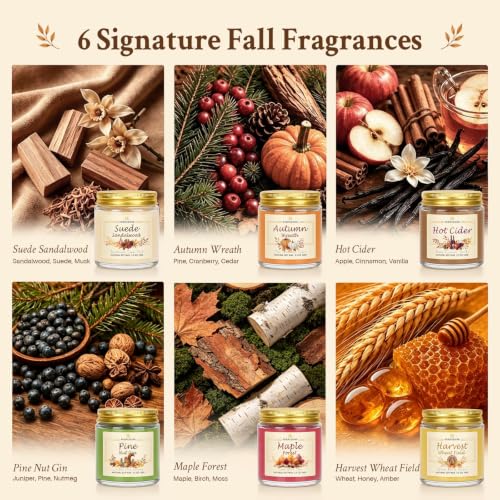 Colorful Fall Scented Candle Set - 6 Pack Autumn Home Fragrance Gift