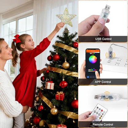 9-Inch Gold and White Christmas Tree Topper with Remote, Color Changing & Music Sync