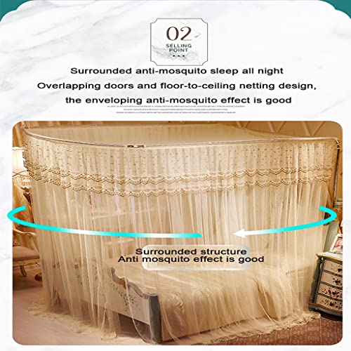 Telescopic U-Shaped Mosquito Net Canopy for King Bed with 3 Doors - White 78.7"W x 90.6"L