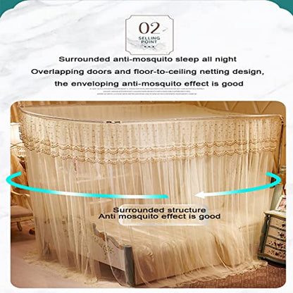 Telescopic U-Shaped Mosquito Net Canopy for King Bed with 3 Doors - White 78.7"W x 90.6"L