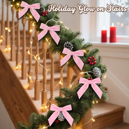 Pink Velvet Christmas Tree Bows - Set of 24 Pre-Tied Small Decorations