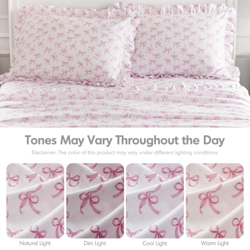 Full Sheet Set with Pink Bow Ruffle - 4 Piece Bedding Comforter Set