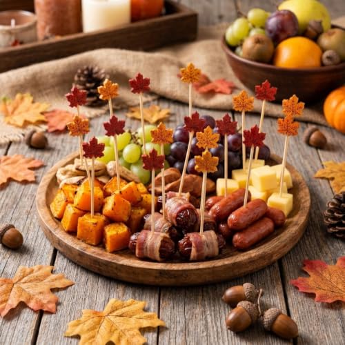 2 Color Maple Leaf Cocktail Picks - Fall Thanksgiving Fruit Skewers - 100 Pcs