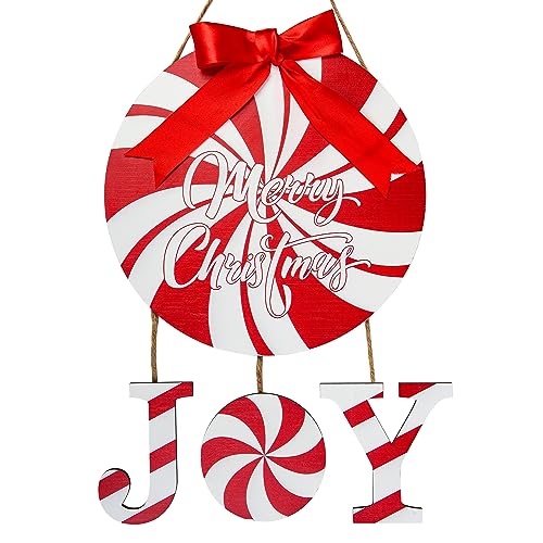 Christmas Door Sign Peppermint Candy Wreath Holiday Welcome Decor