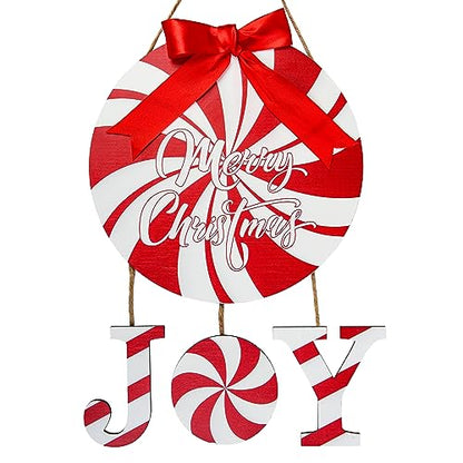 Christmas Door Sign Peppermint Candy Wreath Holiday Welcome Decor