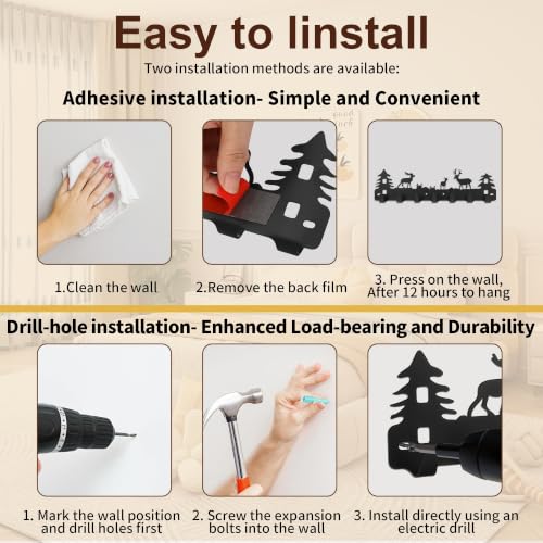 Deer Hook Rack 7-Hooks Adhesive & Screw Mount for Kitchen Bathroom Storage - Variation 2