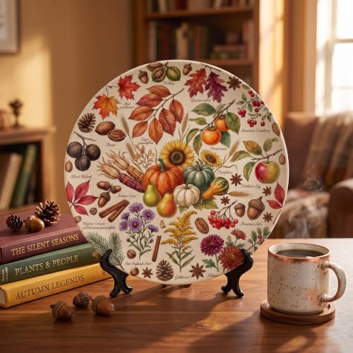 Fall 011 Decorative Plates for Display with Stand - 8 Inch Autumn Decor